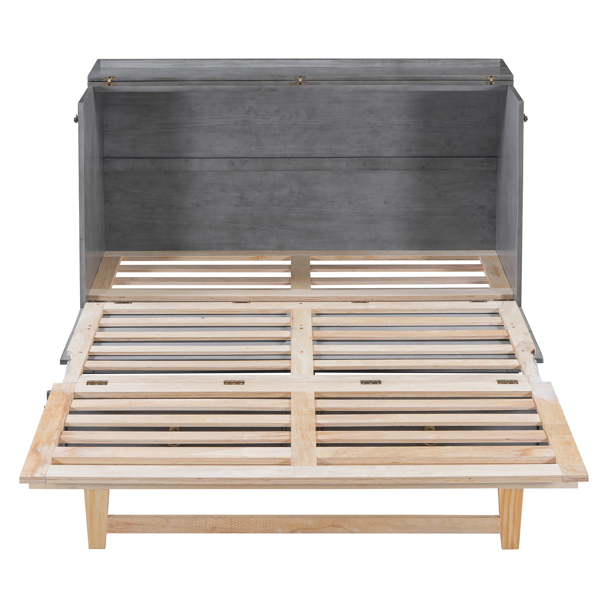 Queen Murphy Bed With Large Drawers,Gray Queen Gray Plywood