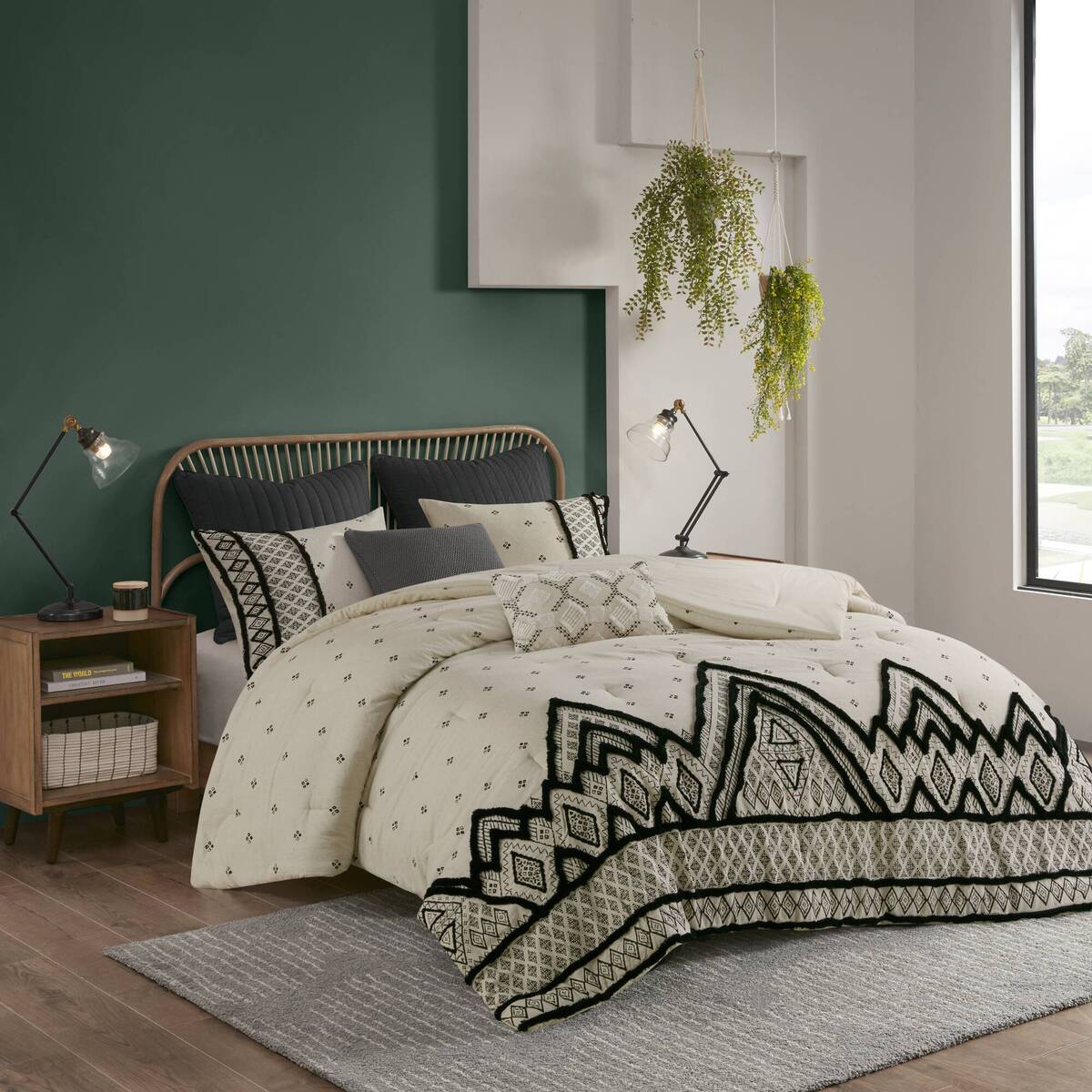 3 Piece Cotton And Flax Linen Blend Comforter Set Natural King Cal King King White Black Cotton