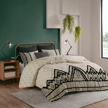 3 Piece Cotton And Flax Linen Blend Comforter Set Natural King Cal King King White Black Cotton
