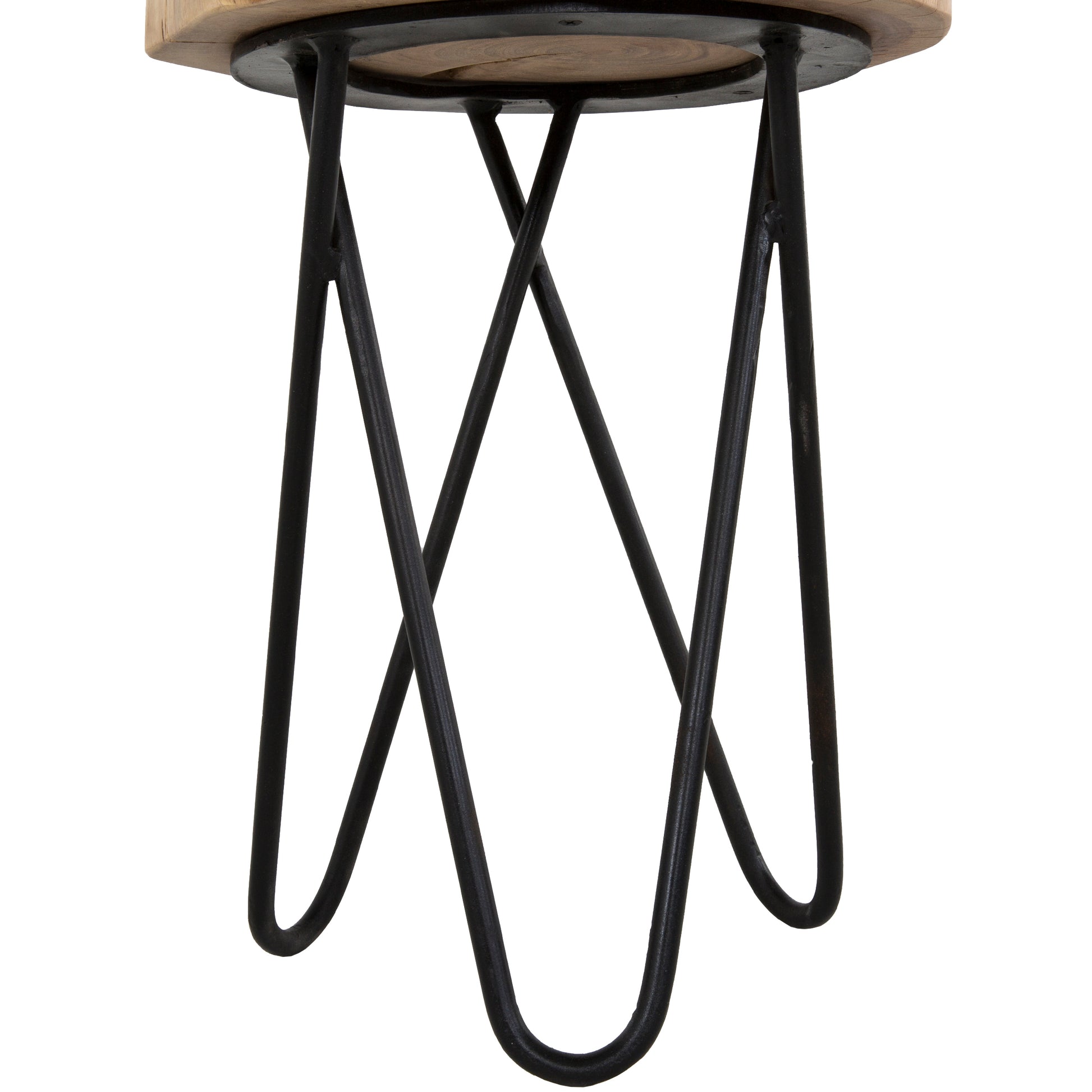 12" Acacia Wood End Side Table, Living Room Accent Stool, Iron Hairpin Legs, Home D Cor, Brown Black Black Brown Brown Primary Living Space Contemporary Freestanding Acacia Coffee & End Tables Round Acacia Wood Hairpin