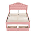Full Size Upholstered Platform Bed With Tufted Headboard, Led And 2 Drawers, Pink Box Spring Not Required Full Pink Wood Bathroom Bed Frame Faux Leather Upholstered