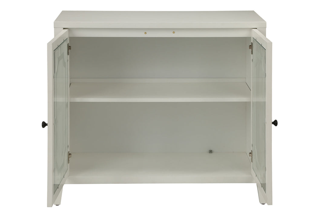 Ceara White Finish Console Cabinet White Glass,Mdf
