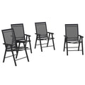 Outsunny Set Of 4 Patio Folding Chairs, Stackable Outdoor Sling Patio Dining Chairs With Armrests For Lawn, Camping, Dining, Beach, Metal Frame, No Assembly, Black Black Steel