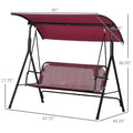 Outsunny 3 Person Porch Swing Bench With Stand & Adjustable Canopy, Armrests, Steel Frame For Outdoor, Garden, Patio, Porch & Poolside, Wine Red Red Steel
