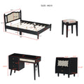 3 Pieces Bedroom Set With Full Size Wooden Bed Frame, 1 Vintage Nightstand And 1 Makeup Vanity Set With Stool,Black Expected Arrival Time: 08.23 Full Black 3 Piece Set Wood