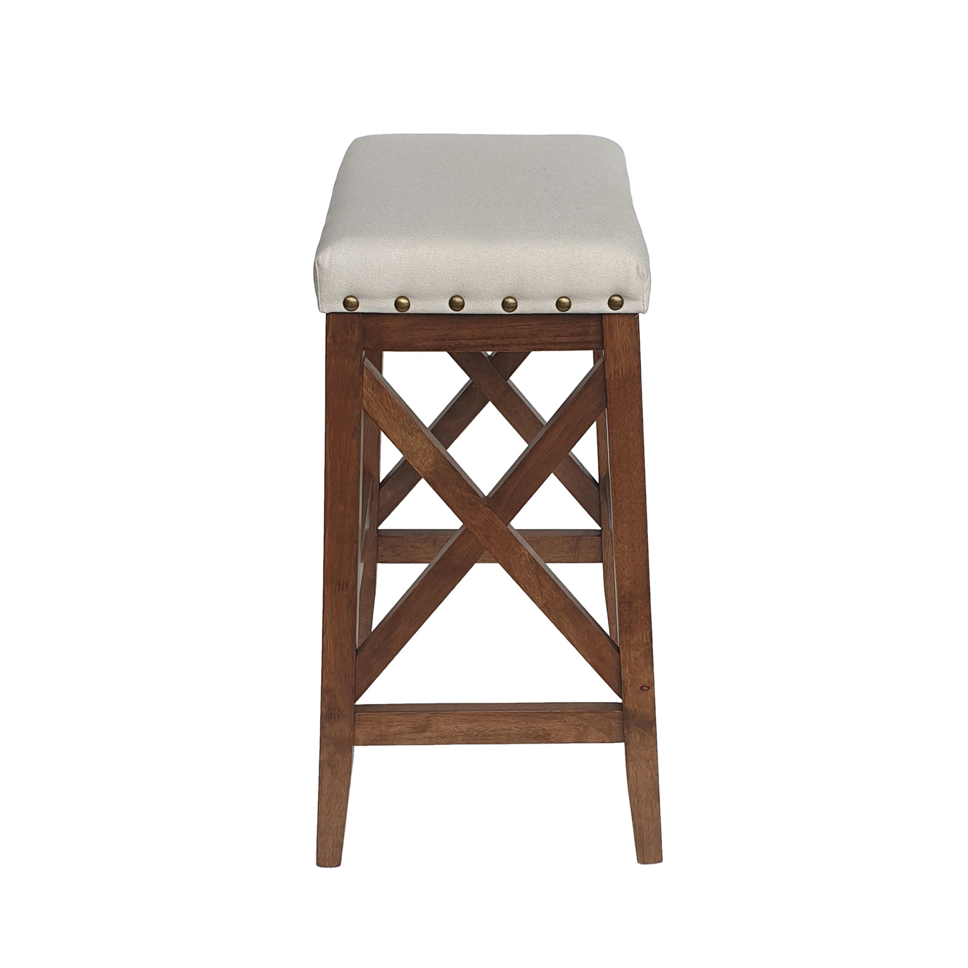 Saddle Barstool Beige Rubber Wood