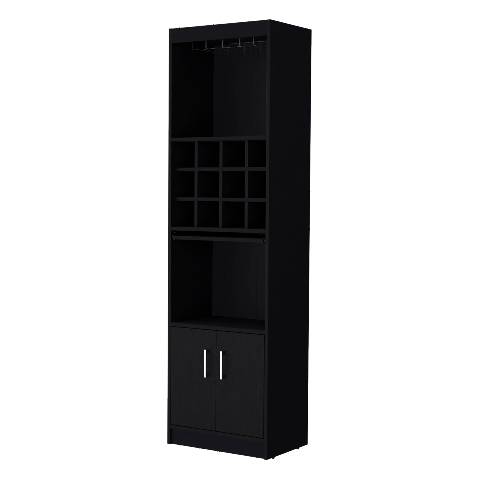Lowa Bar Cabinet Multistorage With Wine Storage Vertical 5 Or More Spaces Black Open Storage Space Contemporary,Modern Pine Particle Board Engineered Wood