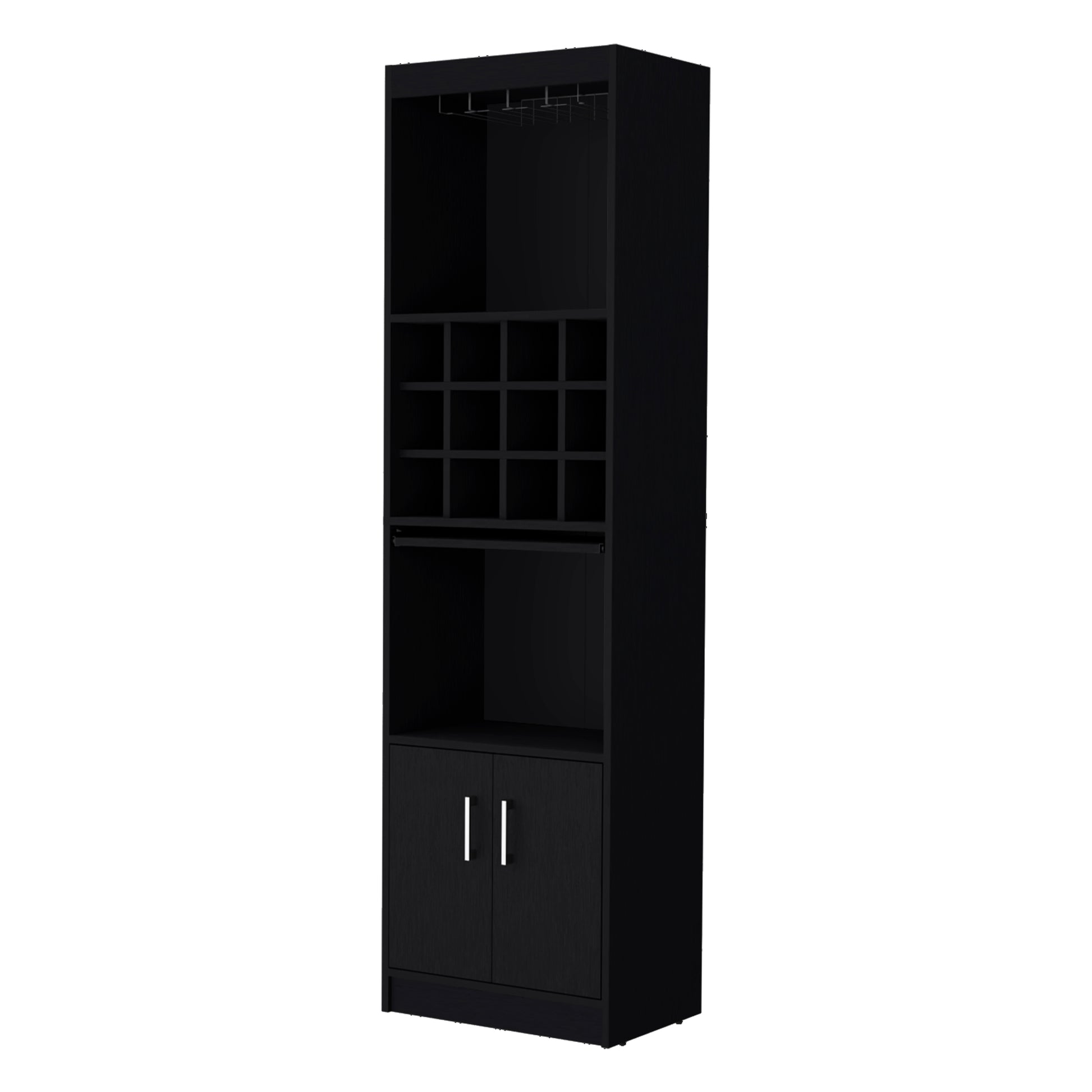 Lowa Bar Cabinet Multistorage With Wine Storage Vertical 5 Or More Spaces Black Open Storage Space Contemporary,Modern Pine Particle Board Engineered Wood