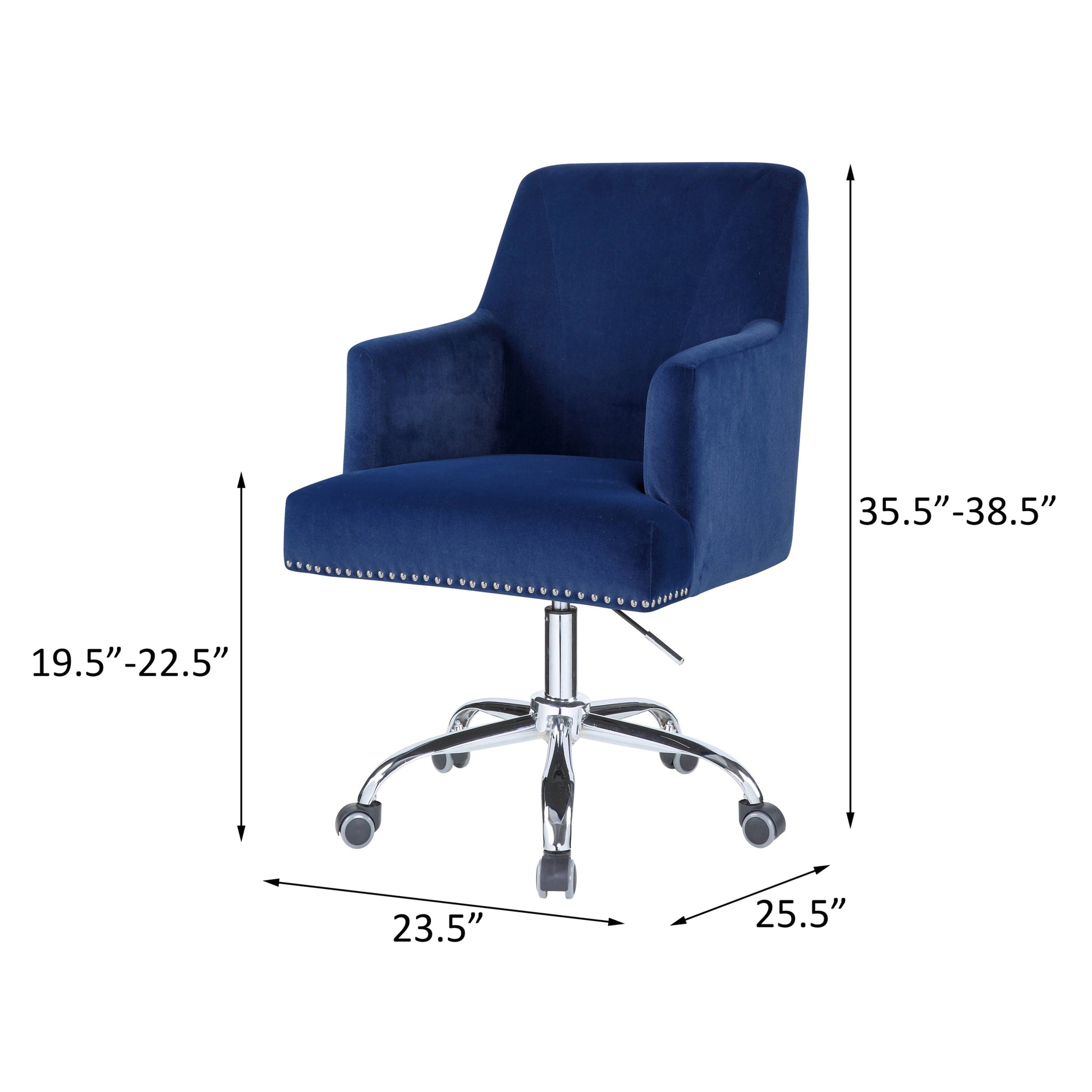 Blue And Chrome Swivel Office Chair With Adjustable Lift Caster Solid Blue Office Foam Modern Office Chairs Solid Back Foam Swivel Fabric Metal