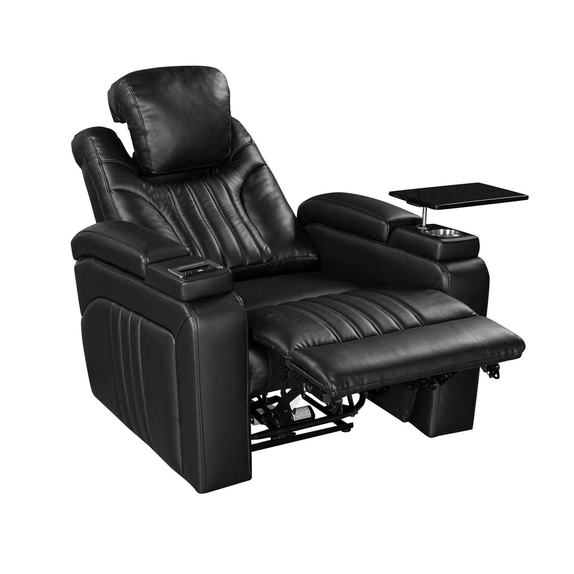 Pu Leather Power Recliner Home Theater Recliner With Power Adjustable Headrest, Wireless Charging Device, Usb Port, Storage Arms, Cup Holder And Swivel Tray Table For Living Room, Black Black Foam Pu Leather