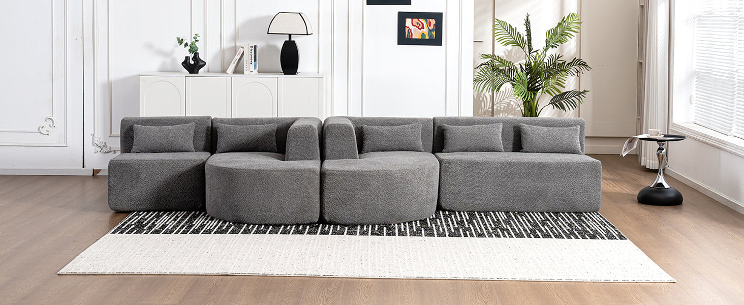 143.7" Upholstered Sofa Free Combined Sofa Couch With Two Chaise Lounge And Five Back Pillows For Living Room, Light Gray Light Gray Foam Polyester 5 Seat