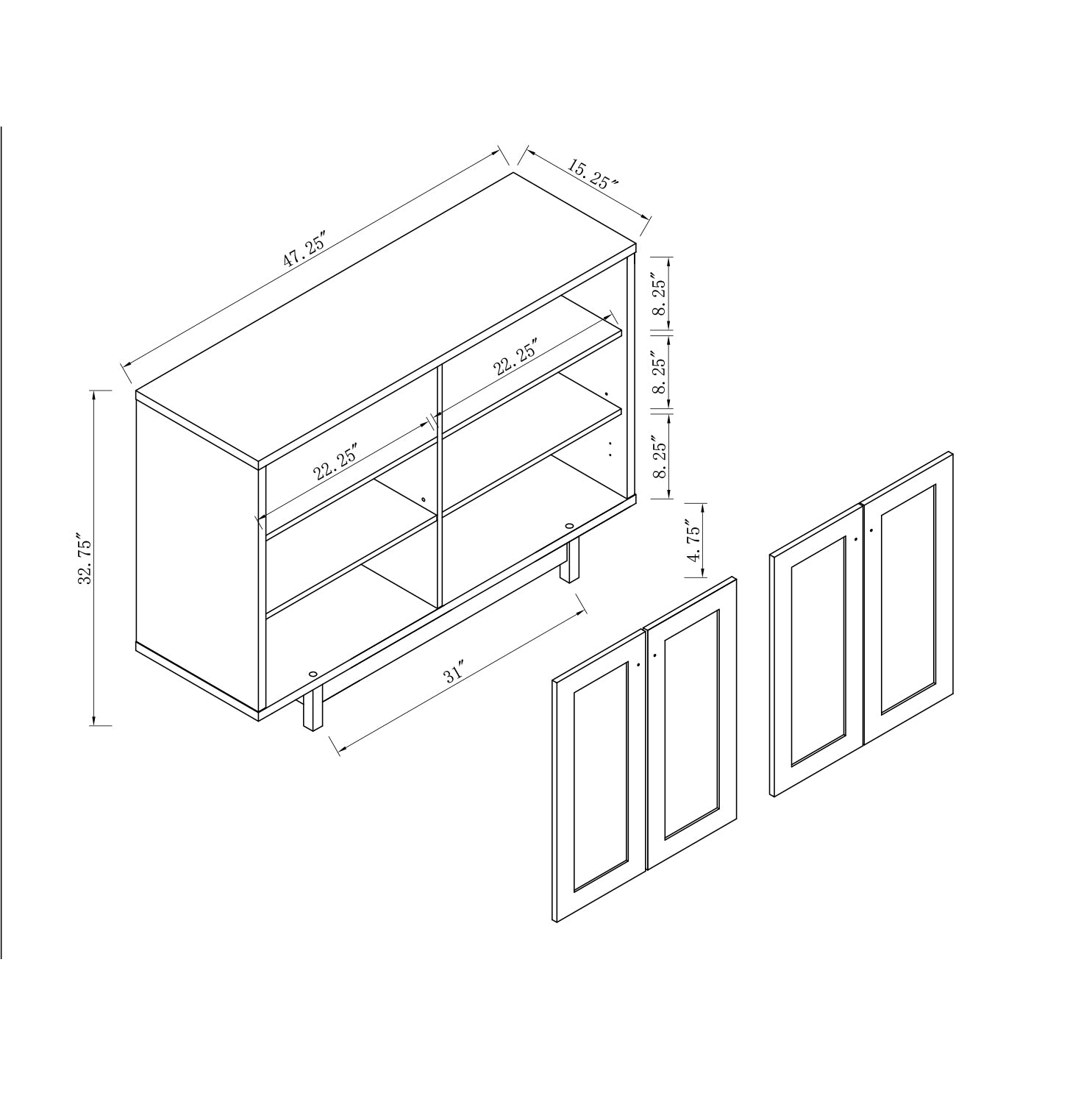 Buffet Four Door With Six Shelves Grey Grey Particle Board