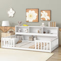 Twin Floor Bed With Bedside Bookcase,Shelves,Guardrails,White Twin White Bedroom American Design Pine