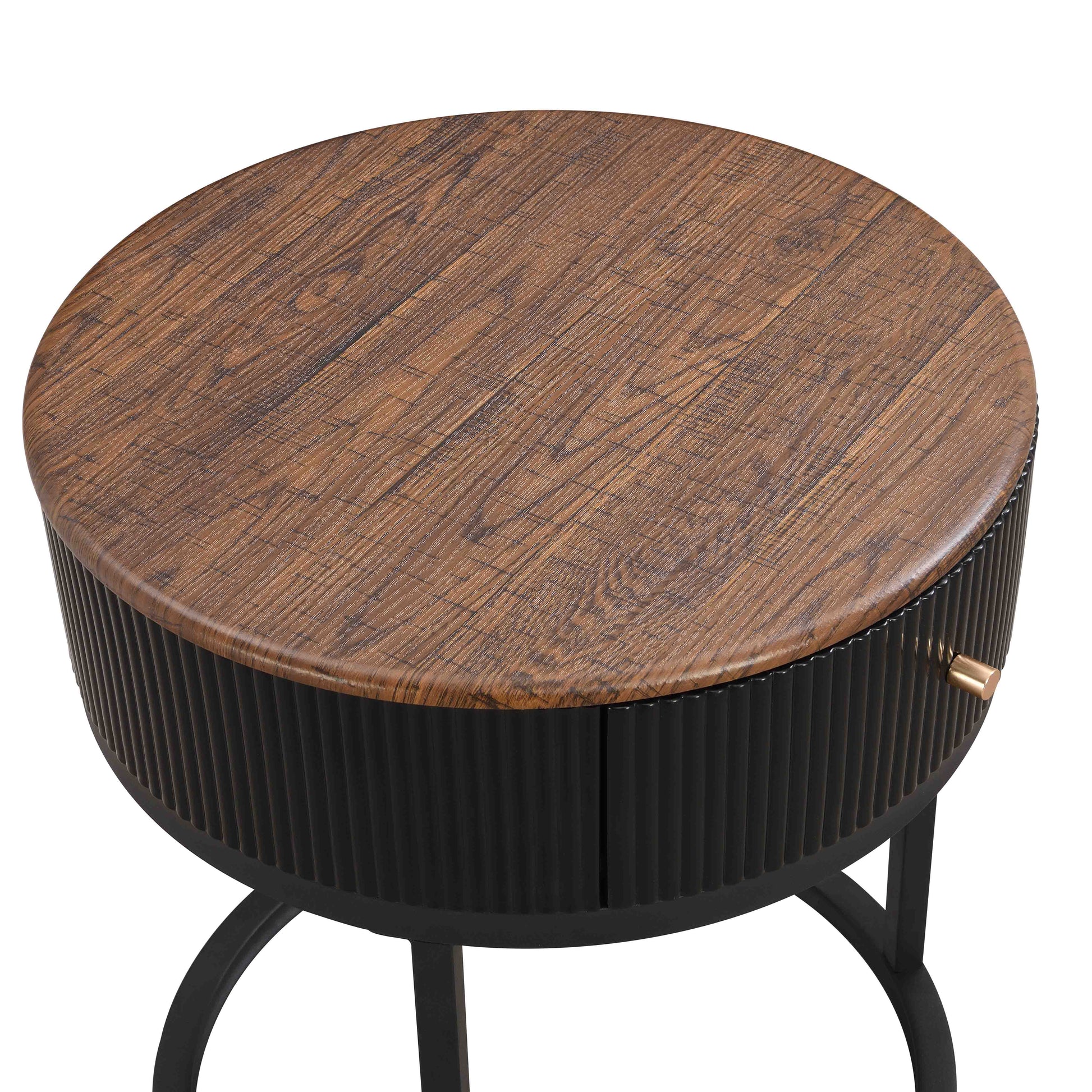 Round Nightstand With Drawer, 19.68 Inch Wood End Table With Storage, Small Table Or Living Room, Bedroom And Small Spaces Black Coffee & End Tables Iron