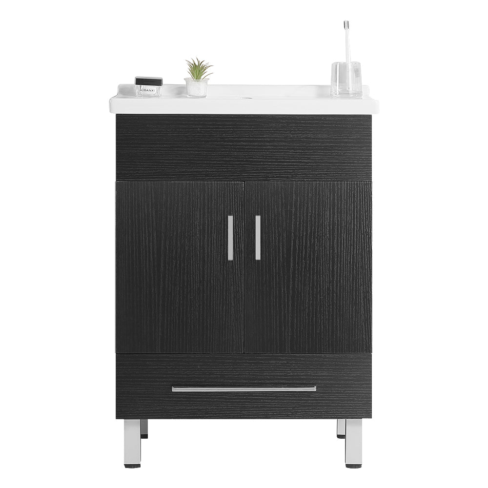 24 Inch Double Doors With Drawers Black Bathroom Cabinet With Ceramic Sink Black Solid Wood