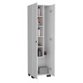 Lake Broom Cabinet Slim Design Storage Solution With Inner Shelves And Side Broom Hangers White White Particle Board