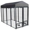 Outdoor Dog Kennel, 8' X 6' X 4' With Waterproof Heavy Duty Metal Dog Cage,Large Size W Rotate Feeding Doors & Upgraded Canopy For Medium Big Dog Grey Outdoor Kennel Metal