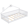 Twin House Shaped Bedside Floor Bed With Guardrails, Slats, Without Door,White Twin White American Design Pine