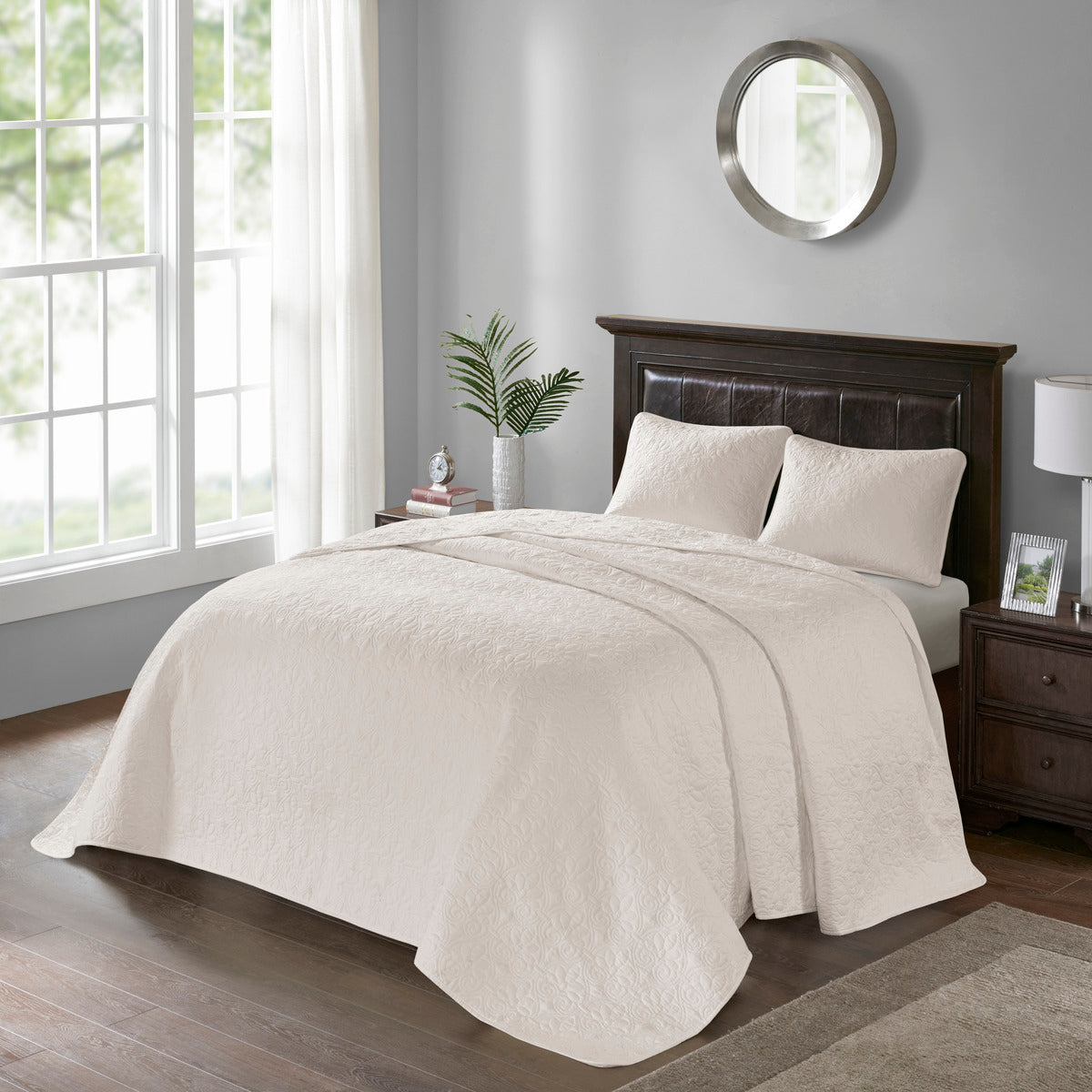 Reversible Bedspread Set Cream King Cream Cotton