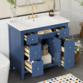 36'' Bathroon Vanity With Resin Sink Combo Set, Modern Freestanding Single Bathroom Cabinet With 6 Drawers & 2 Cabinets, Storage Cabinet For Bathroom, Solid Wood Frame Vanity Set, Blue 4 Blue 2 2 Bathroom Freestanding Solid Wood Mdf Resin Painted