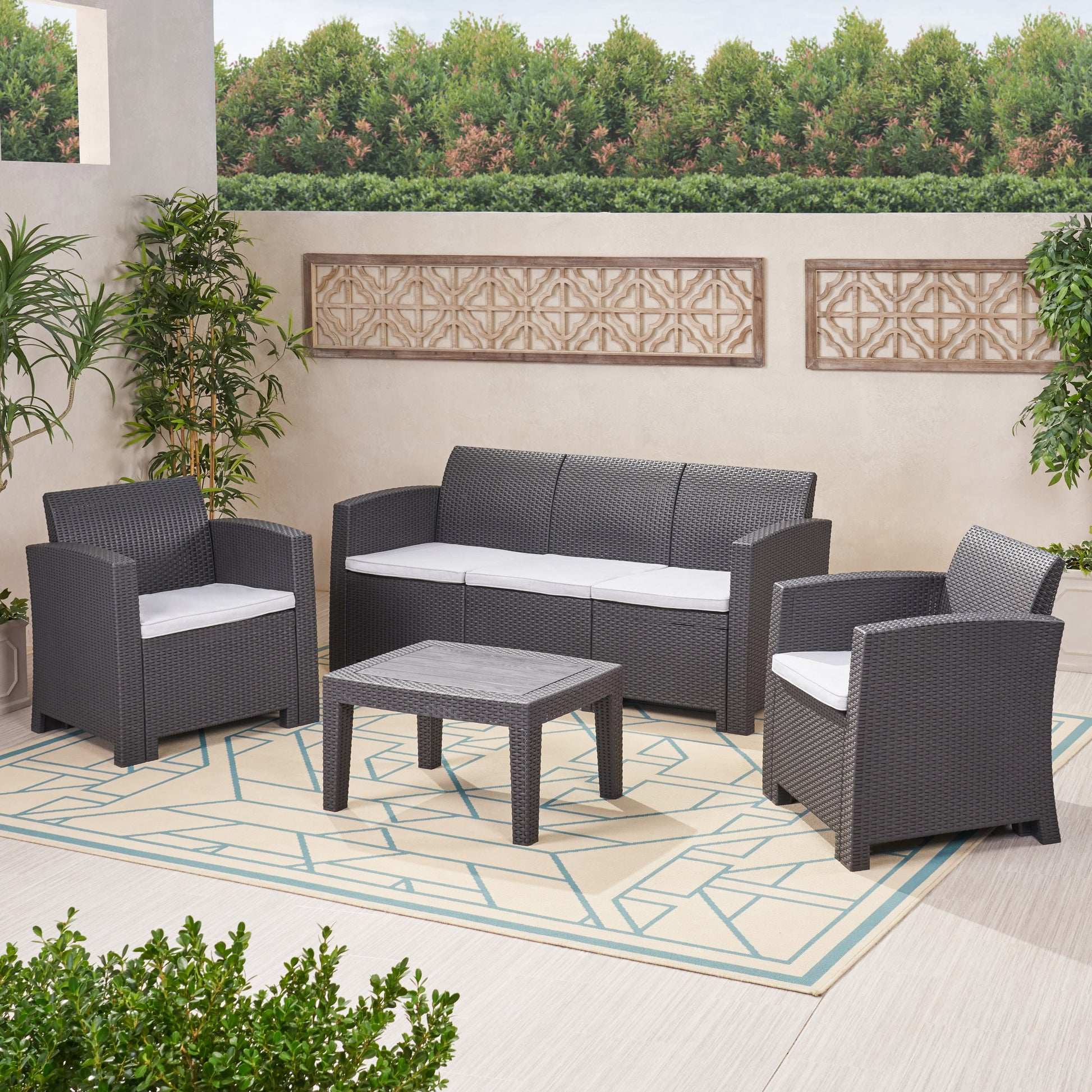 St. Johns 5 Seater Rattan Style Chat Set Grey Grey Fabric