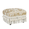 Fiona Accent Footstool Ottoman, Champagne Beige Floral Jacquard Beige Foam Fabric