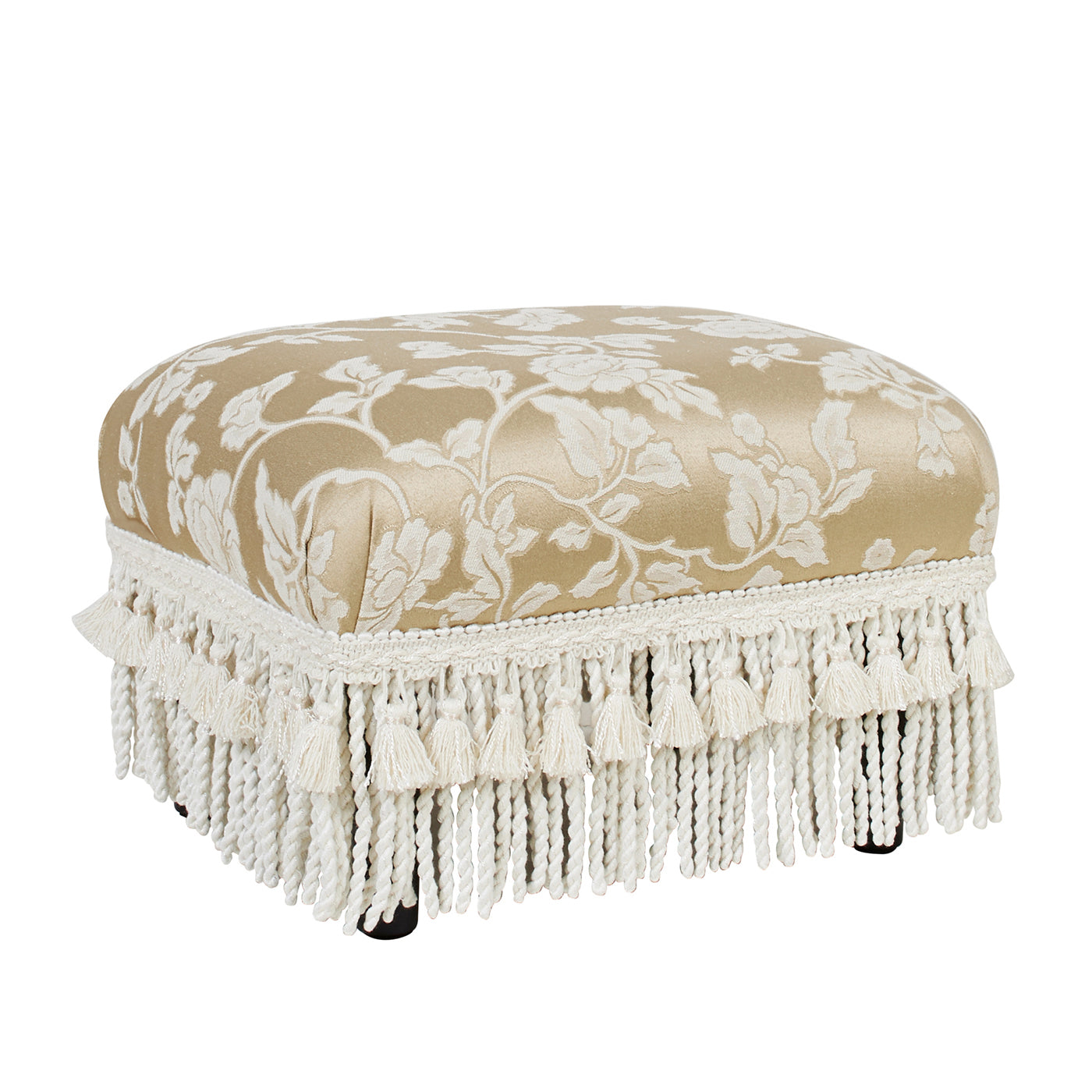 Fiona Accent Footstool Ottoman, Champagne Beige Floral Jacquard Beige Foam Fabric