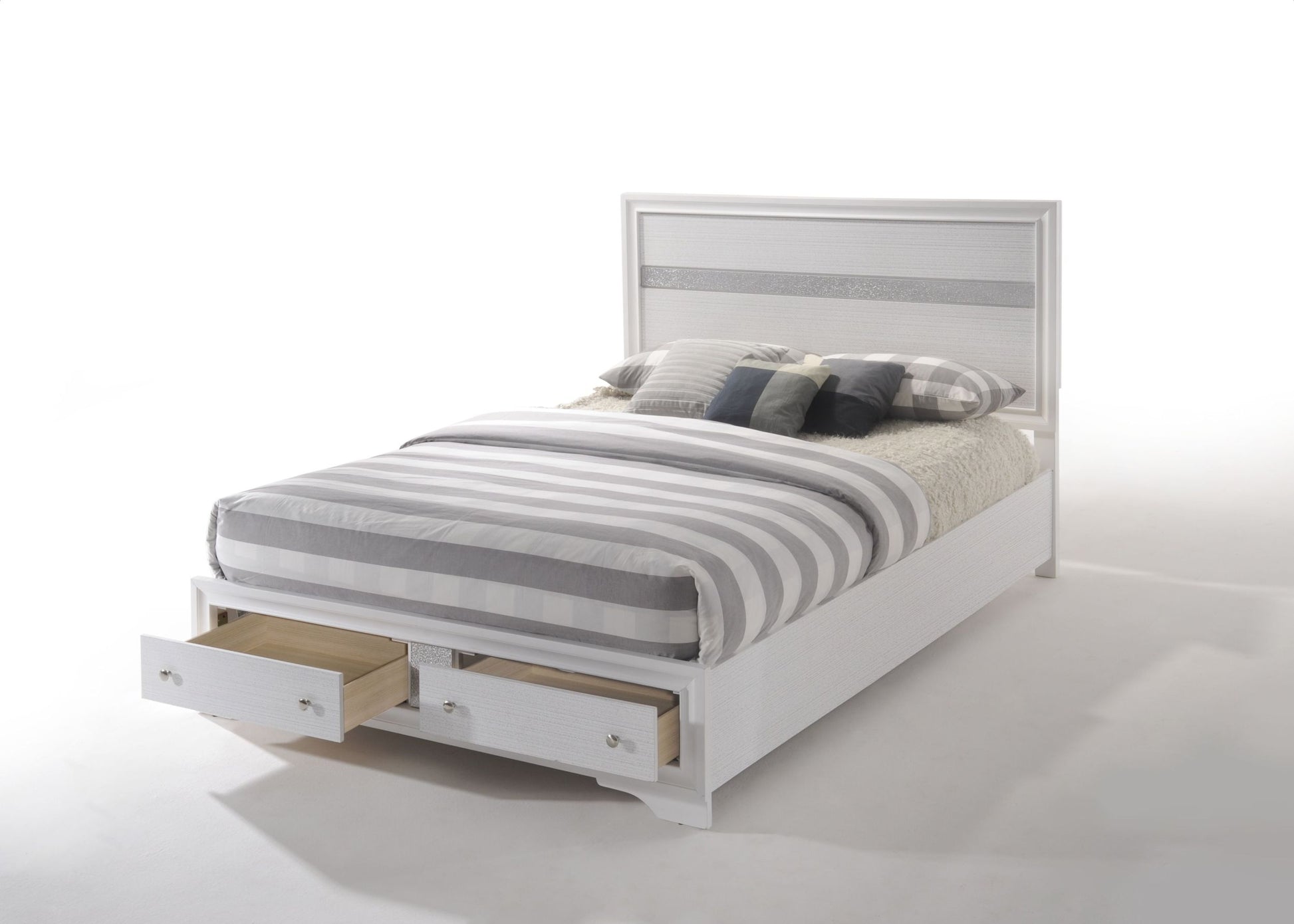 White Queen Bed With Storage Box Spring Not Required Queen White Wood Bedroom Contemporary Rubberwood Storage Included Wood