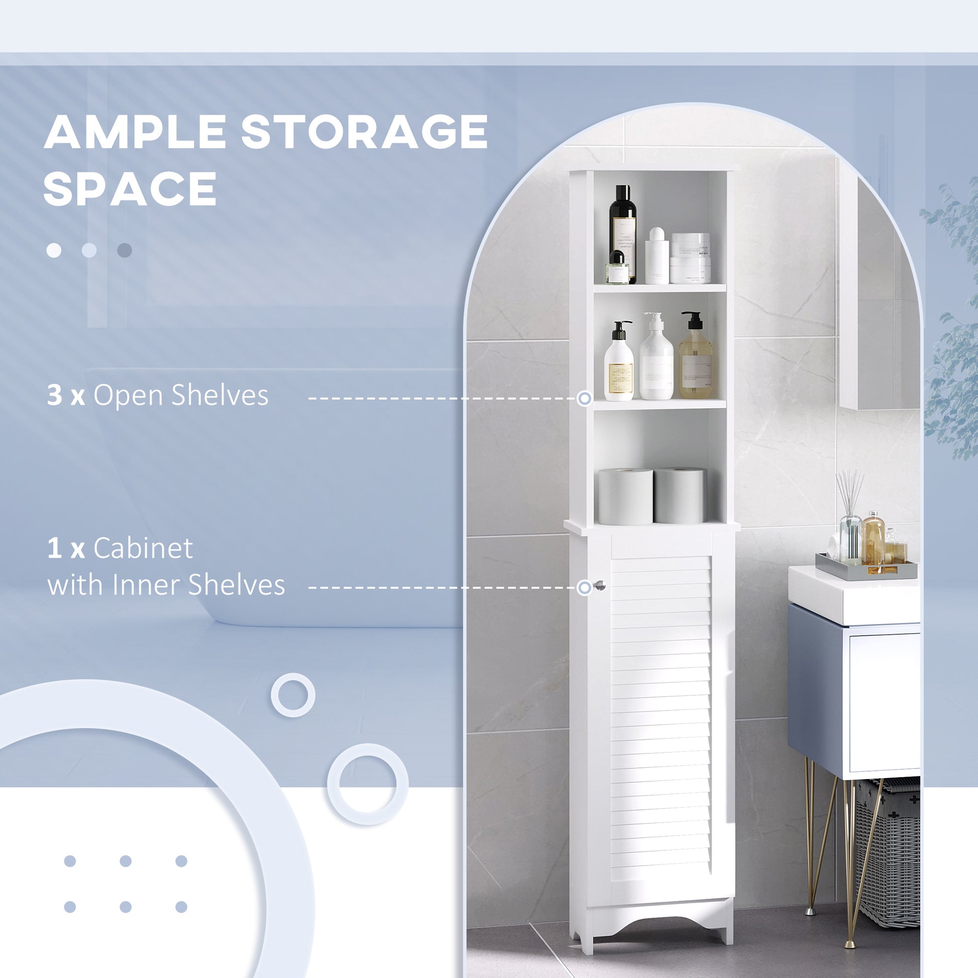 Homcom Tall Bathroom Storage Cabinet Freestanding Linen Tower With 3 Tier Open Adjustable Shelf, White White Mdf