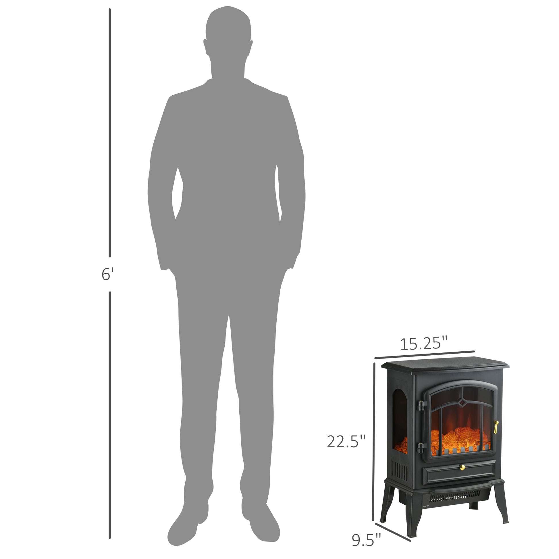 Homcom Electric Fireplace Stove, 22" Freestanding Fireplace Heater With 3 Sided Realistic Flame, Overheating Protection, Adjustable Temperature, Portable, 750W 1500W, Black Black Abs