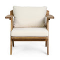 Outdoor Acacia Wood Club Chairs With Cushions Set Of 2 , Teak Finish Beige, 30.75