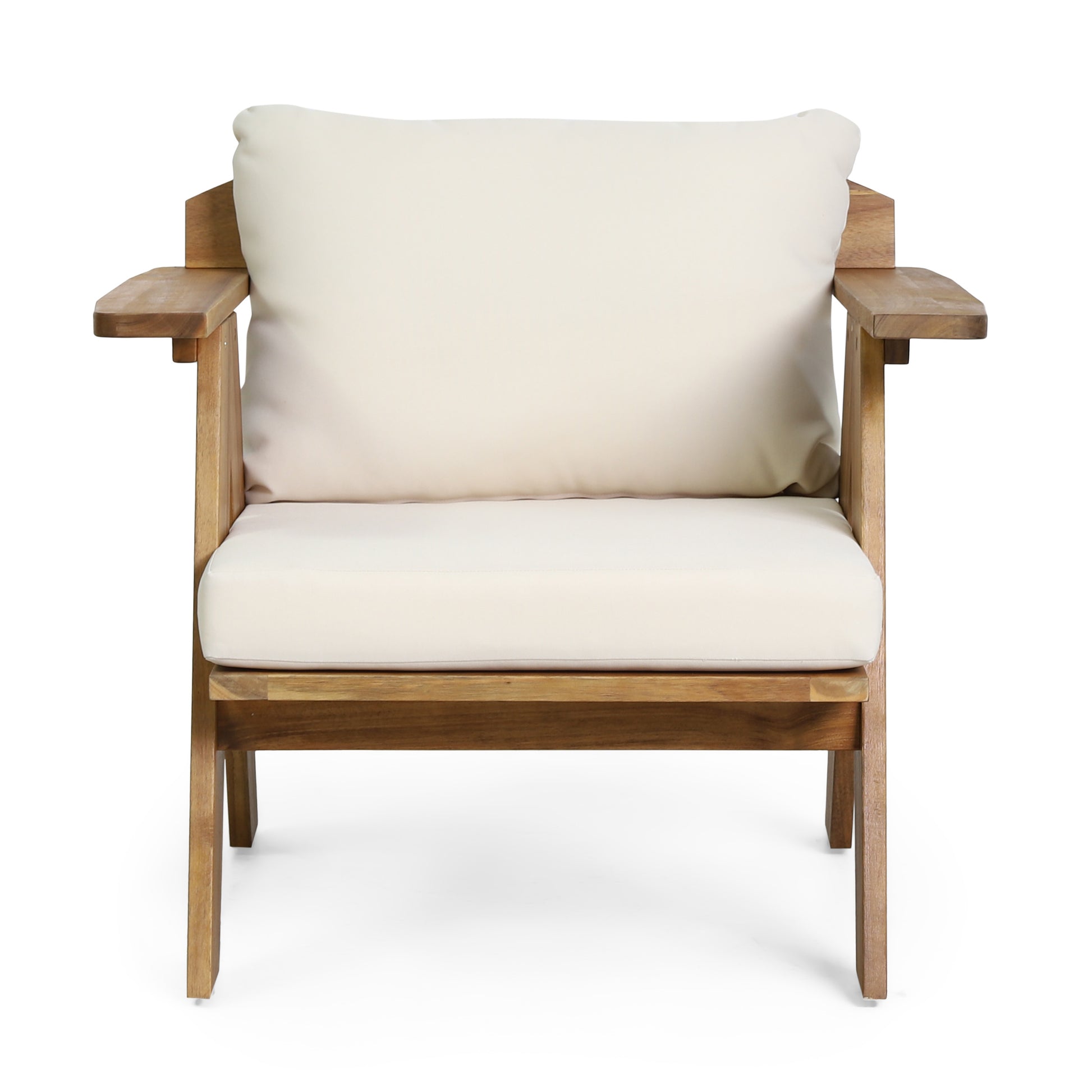 Outdoor Acacia Wood Club Chairs With Cushions Set Of 2 , Teak Finish Beige, 30.75" W X 30.25" D X 26.00" H Beige Acacia Wood