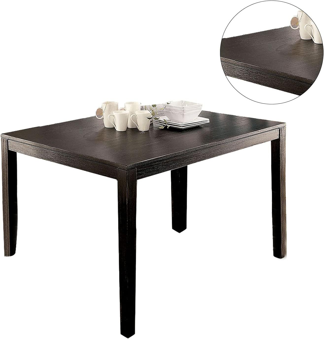 Brushed Black Solid Wood 5Pc Dining Set Table And 4X Chairs Brown Fabric Cushions Seats X Cross Back Design Chairs Dining Room Wood Black Brown Seats 4 Wood Dining Room 48 Inches Solid Wood Contemporary,Modern,Transitional 4 Leg Rectangular Rectangular