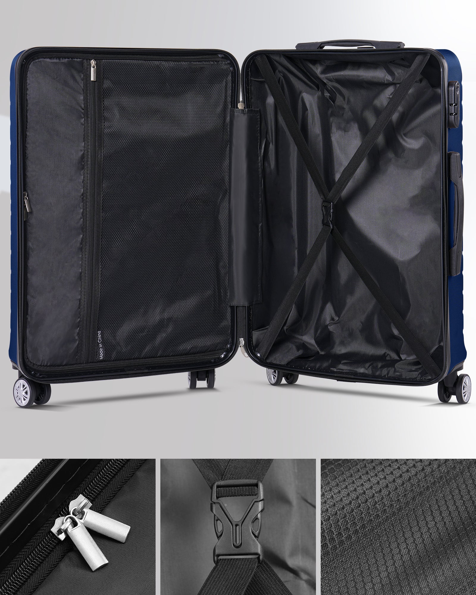 3 Piece Luggage Sets With 7 Pcs Organizer Bags For Kinds Of Travel Dark Blue Abs