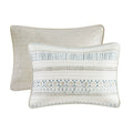 3 Piece Printed Microfiber Seersucker Quilt Set Taupe Blue King Cal King King Taupe Blue Polyester