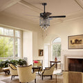 52'' Classical Crystal Ceiling Fan Lamp,3 Speed5 Reversible Blades For Living Room, Dining Room, Bedroom, Family Room, Rustic Bronze ,3Pcs*E12 No Include Bulb Hand Pull Chain Rustic Brown American Traditional,Antique,Classic,Contemporary Crystal Metal