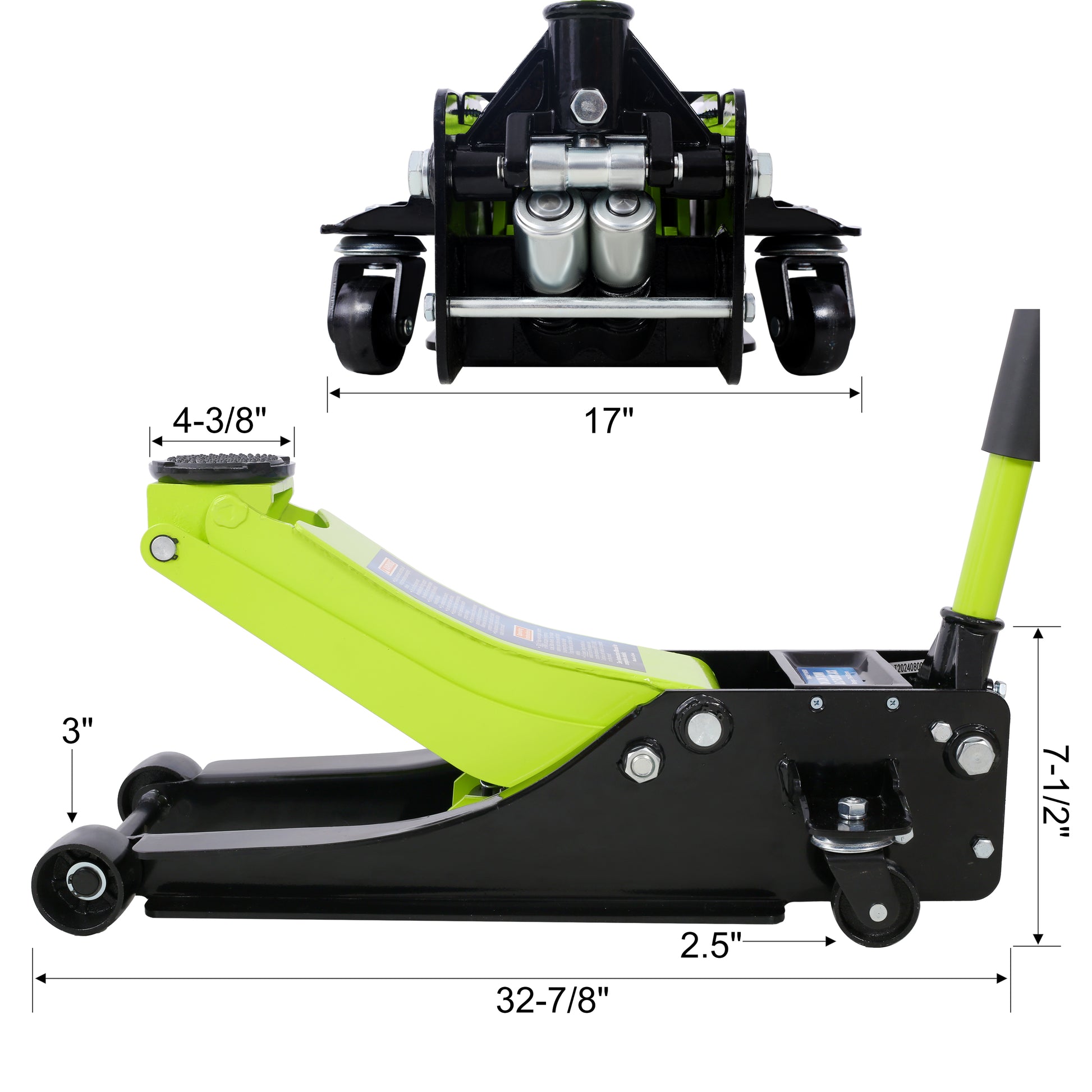 Floor Jack, 3.5 Ton Low Profile Floor Jack, Heavy Duty Steel Racing Floor Car Jack With Dual Piston Quick Lift Pump, Truck Hydraulic Jack 3.5T Dual Pump 4" 21" Green Steel