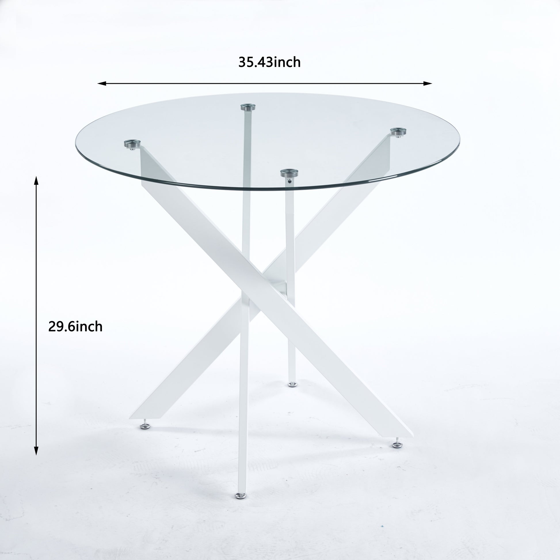 Dining Table With Cross Metal Leg And Tempered Glass,Modern Space Saving Kitchen Table For Living Room,White Legs,90X90X75Cm White Glass Metal