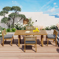 Multi Person Outdoor Acacia Wood Dining Table And Chair Set, Thick Cushions, Suitable For Balcony, Vourtyard, And Garden. Gray Acacia Wood