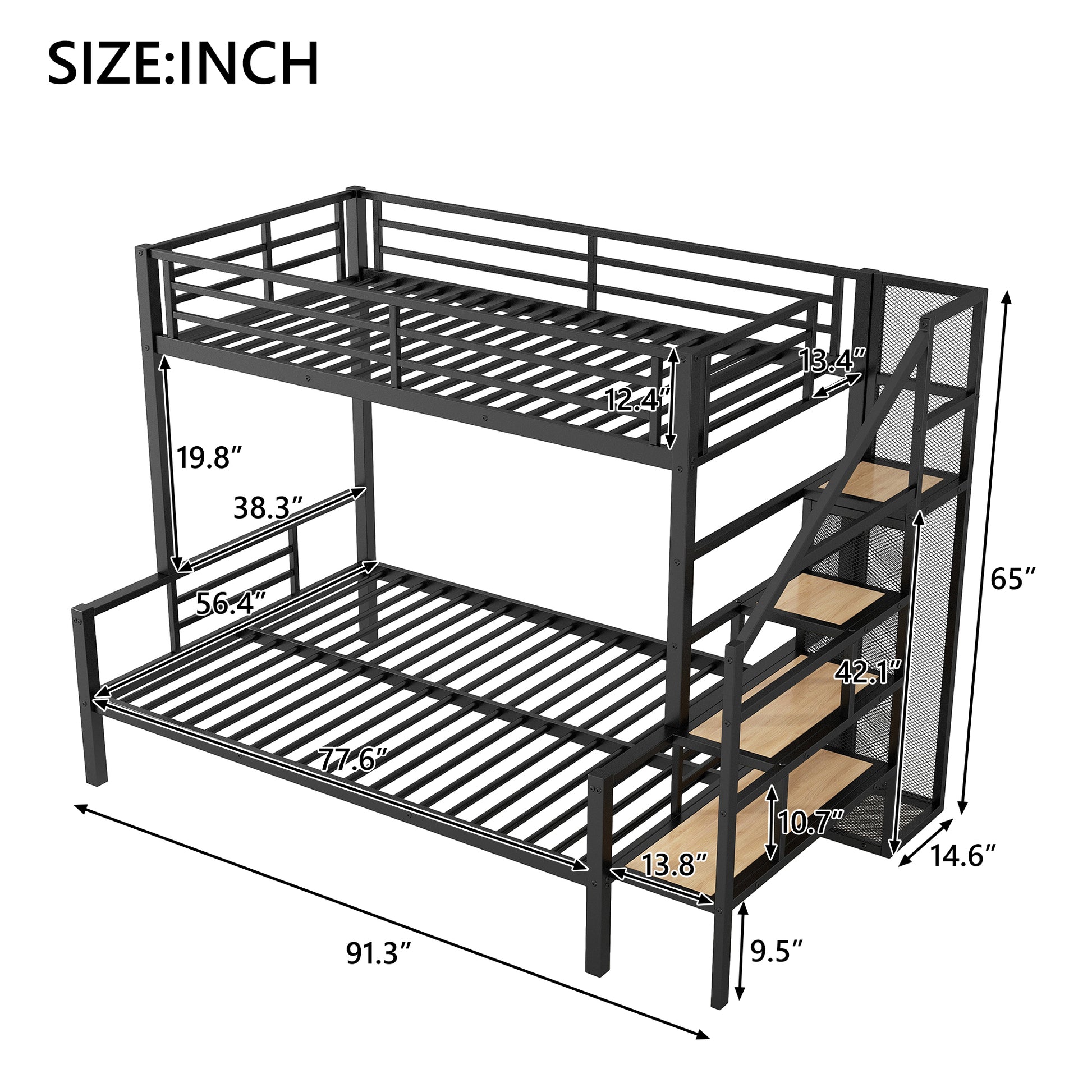 Twin Over Full Size Metal Bunk Bed With Storage Staircase And Open Wardrobe,Black Expected Arrival Time:11.15 Black Mdf Metal