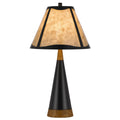 30 Inch 3 Way Table Lamp, Beige Mica Shade, Rubberwood And Black Metal Body Black Brown Wood Metal