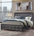 Shaker Crocodile Metallic Grey King Bed With Led Metallic Grey Solid Wood Mdf