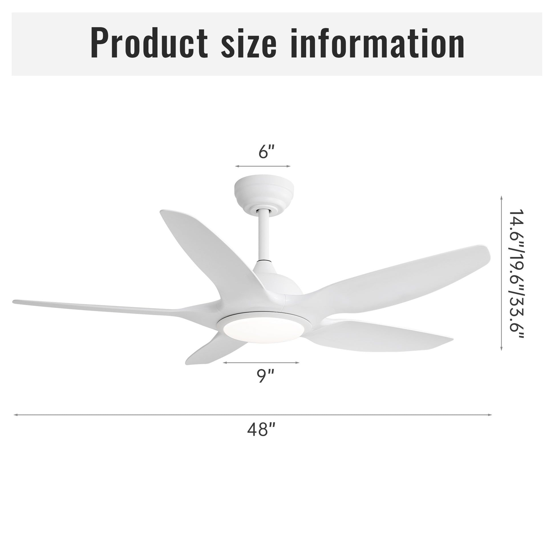 48 Inch Ceiling Fan With Dimmable Led Light And Remote Control, 5 Abs Blades Dc Motor White White Abs