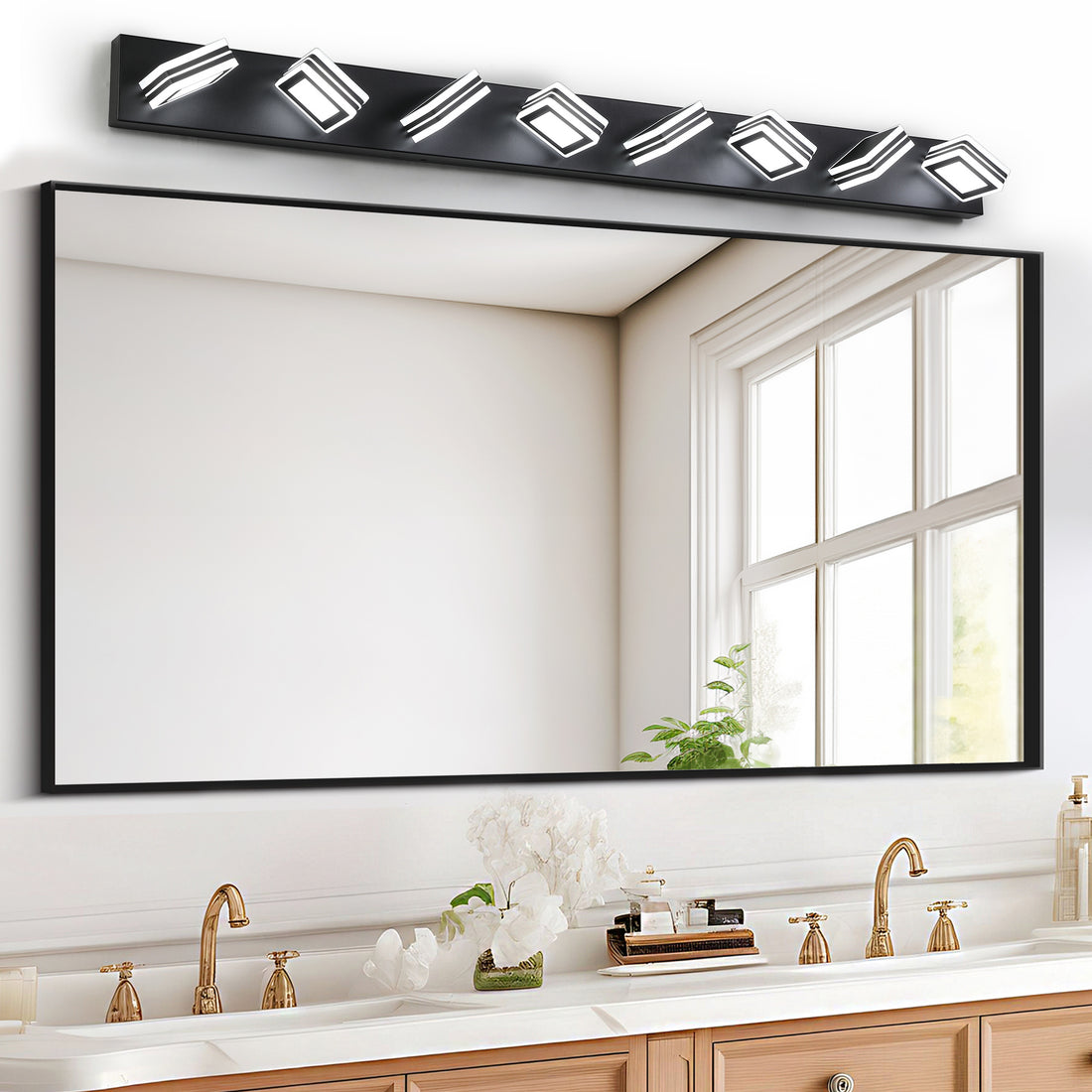 Modern 8 Light Led Vanity Light Sleek Bathroom Wall Fixture, Iron & Acrylic, Dimmable & Energy Efficient Black Acrylic,Iron