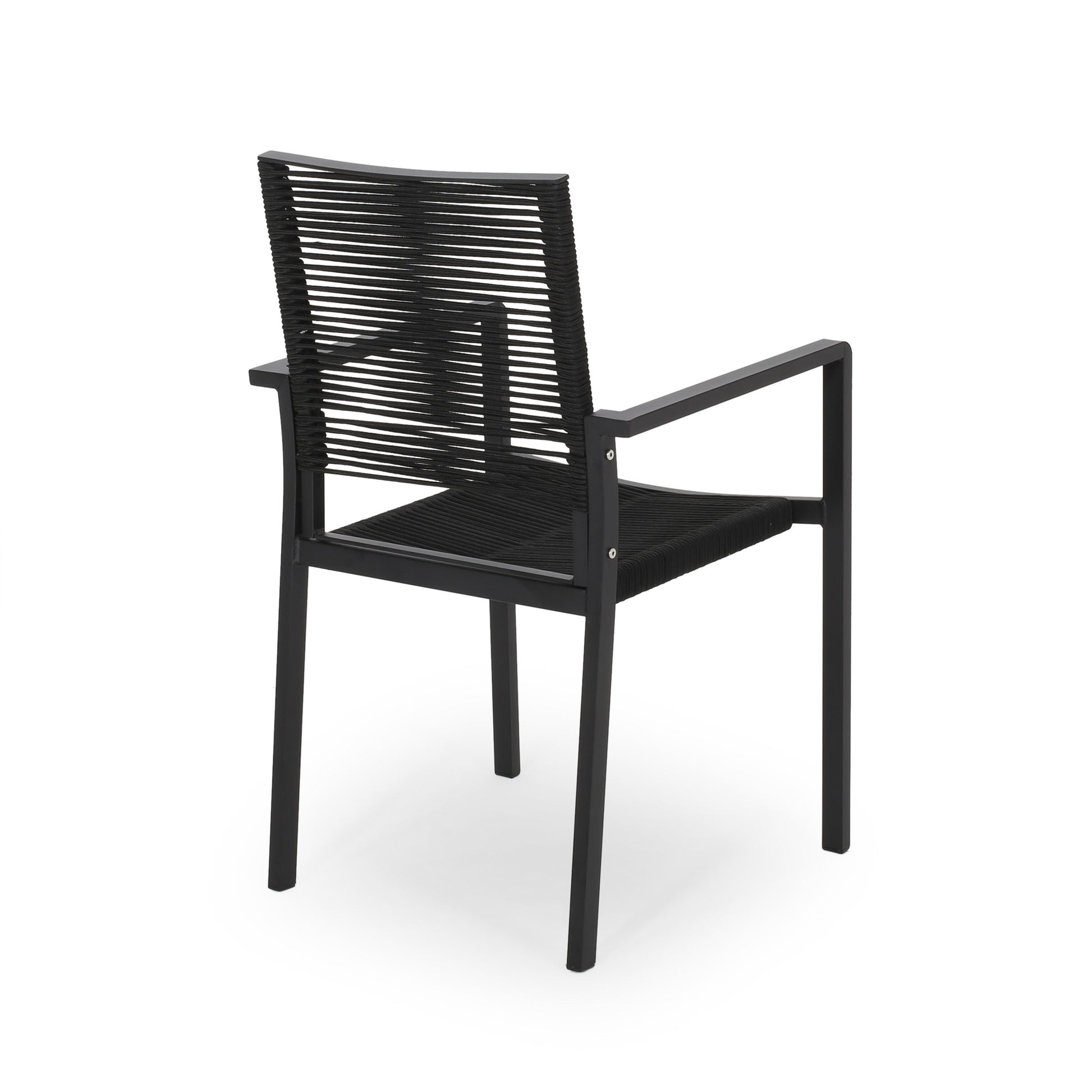 Outdoor Modern Aluminum Dining Chair With Rope Seat Set Of 2 , Dark Gray And Black Black Aluminium