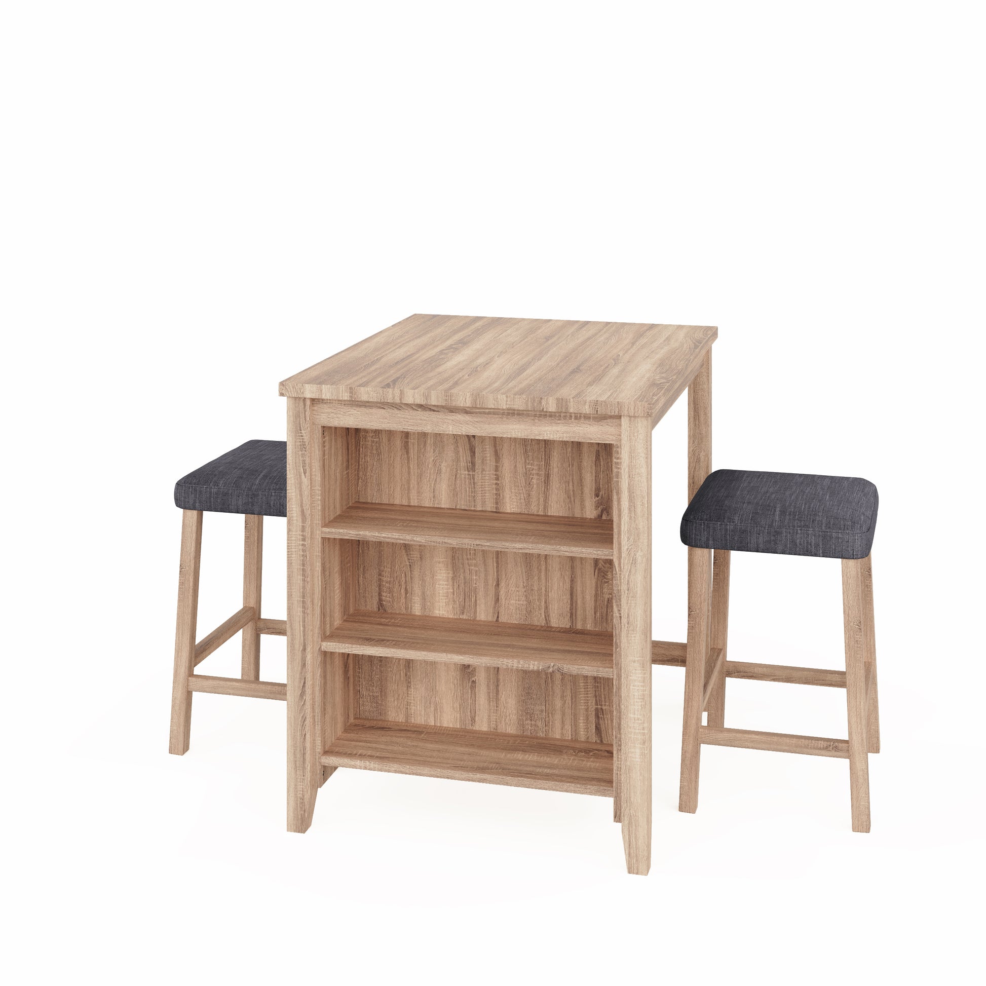 Dawson 36"W Oak Finish 3 Pc Counter Height Table Set Oak Linen