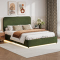 Upholstered Platform Queen Size Hydraulic Storage Bed, Lift Up Storage Bed With Rgb Led Light, Bluetooth Speaker, No Box Spring Needed, Lychee Velvet, Green Queen Green Velvet Fabric Metal