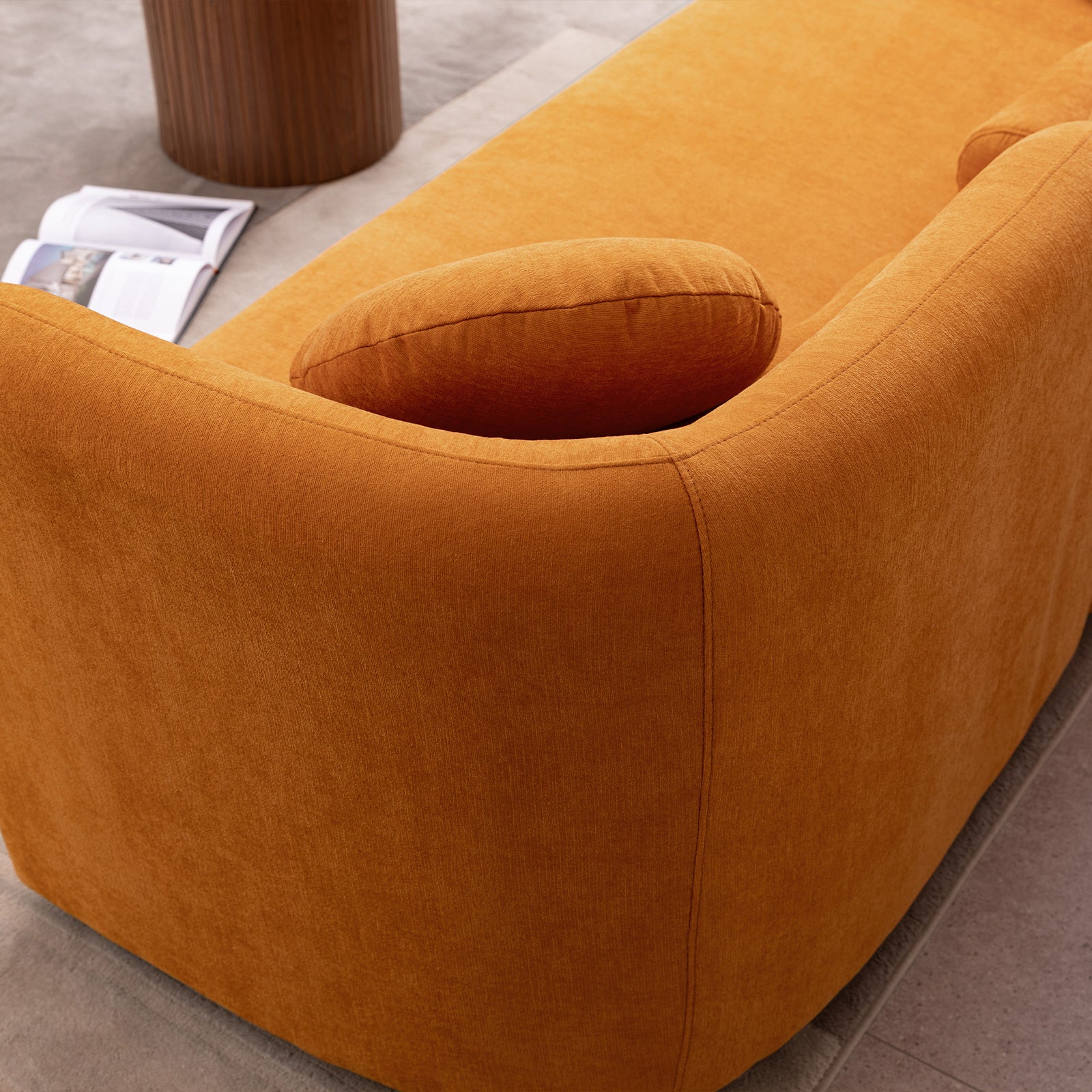 Luxury Modern Couch For Living Room, Chenille Upholstered Comfy Couch For Apartment Home Office, 3 Seater Orange Brown Chenille Wood Primary Living Space Minimalist Eucalyptus Foam Fabric 3 Seat