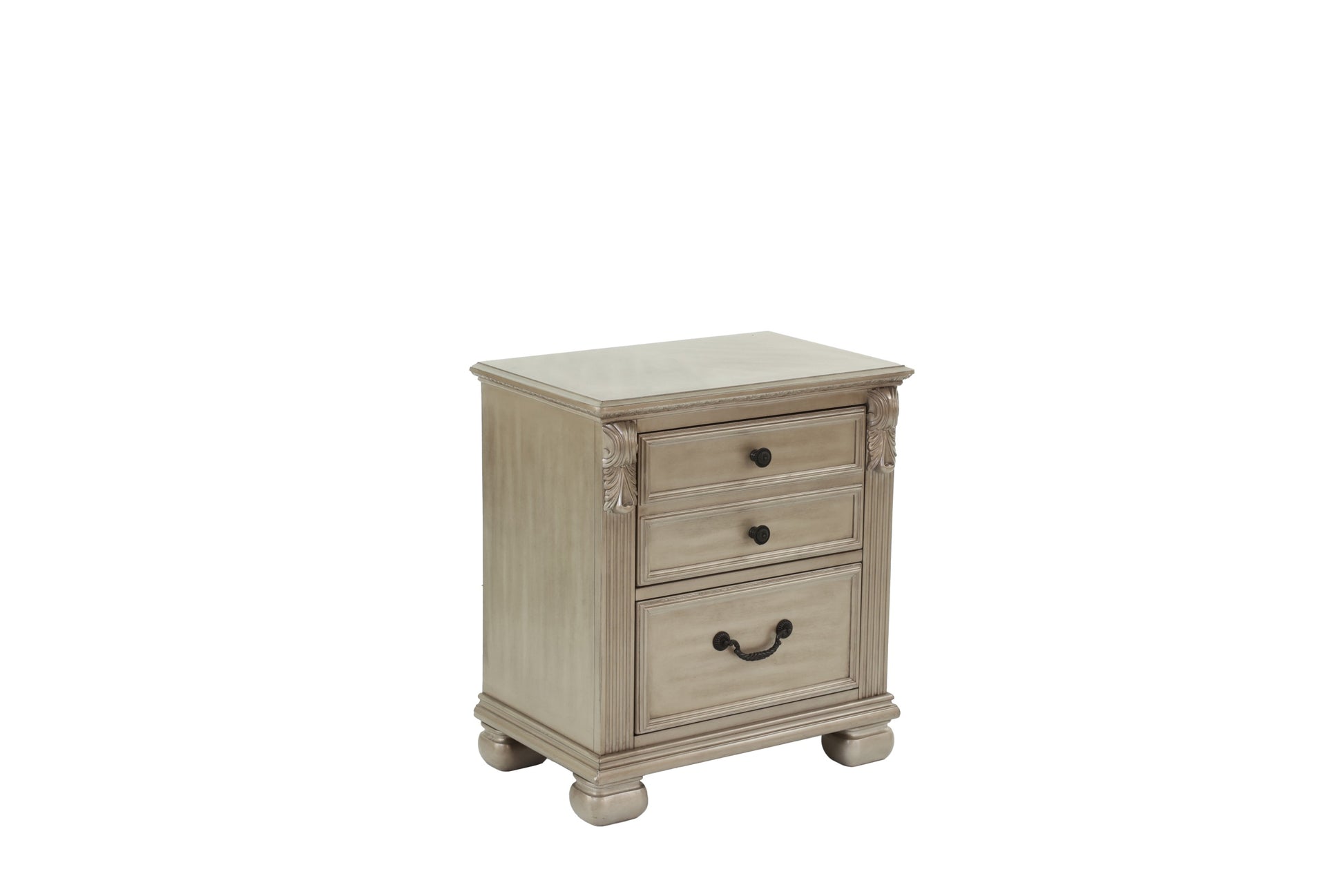 Classic Bedroom Formal Nightstand Antique Silver Finish 2 Drawers 1Pc Bedside Table Plywood Furniture Antique Silver 2 Drawers Bedroom Bedside Cabinet American Traditional,Classic,Luxury,Traditional Pine Drawers Silver Particle Board Mdf