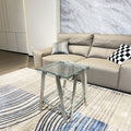 20 Inch Square End Table, Modern Stainless Steel End Table, Double Layer Clear Tempered Glass Coffee Table, Side Table With Storage, For Living Room Home Office, Silver Clear,Silver Modern Square